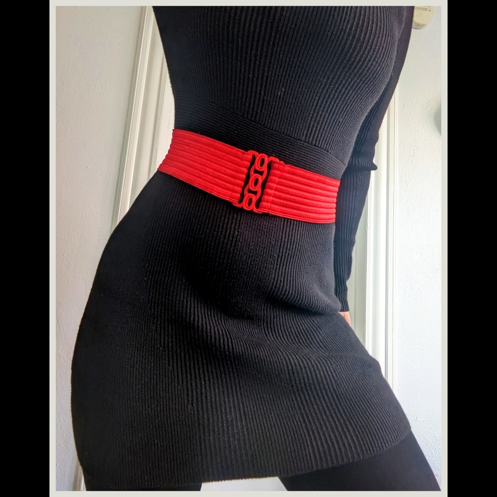 Red Elastic Waist Cinching Belt